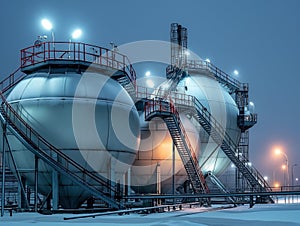 Industrial Gas Storage Tanks at Night