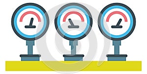 Industrial gauges icon. Round pressure indicators machinery