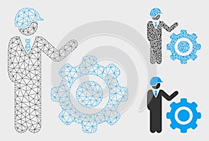 Industrial Gear Engineer Vector Mesh Network Model and Triangle Mosaic Icon