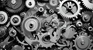 Industrial gears background in black and white