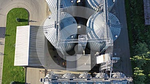 Industrial grain silos grain storage tanks from drone, aerial