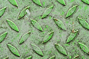 Industrial green sheet iron. Steel diamond plate. Green and floor texture Table of metal sheet. Background.