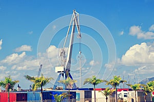 Industrial harbor, containers and crane in Santa Cruz de Tenerife. Tenerife port. Canary Islands, Spain.