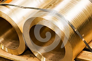 Industrial hardened steel cylinders in workshop. Industry.