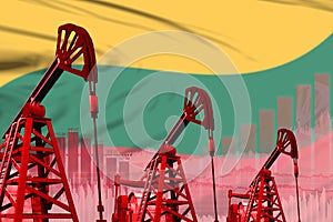 Industrial illustration of oil wells - Lithuania oil industry concept on flag background. 3D Illustration