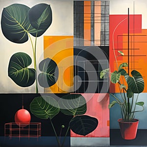 Industrial-inspired Oil Painting With Modernist Grids And Balanced Compositions photo