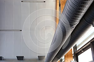 Industrial interior with metal pipe, urban