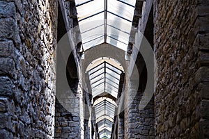 Industrial interior of old building with windows