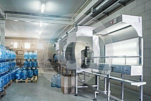 Industrial interior of water plant or factory production. Beverage factory, industry production line