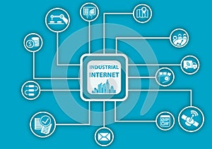 Industrial internet or industry 4.0 infographic. Vector illustration for connected devices using different symbols