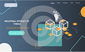 Industrial internet of things landing page template. New business ideas by using digital technology