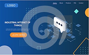 Industrial internet of things landing page template. Online chat icon. Communication concept