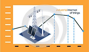 Industrial internet of things presentation poster with smart alternative energy equipment and graph