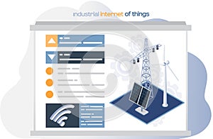 Industrial internet of things. Smart alternative energy concept with solar panels, wind turbines
