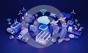 Industrial IoT or internet of things for effective production 3D illustration