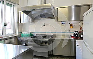 industrial kitchen with stainless steel cookers