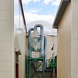 Industrial landscape - external equipment in the backyard of workshops