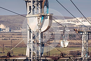 Industrial Landscape with Material Ropeway Transporting Breakstone
