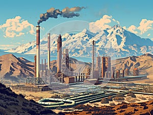 Industrial Landscape with Mountains