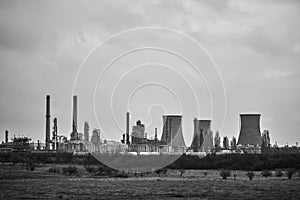 Industrial landscape with a refinery, polluting industry.