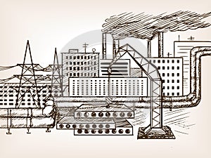 Industrial landscape sketch vector illustration