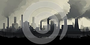 Industrial landscape with smog over the river. Vector illustration