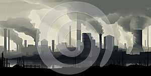 Industrial landscape with smoke from chimneys of power plant. Illustration