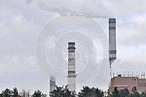 Industrial Landscape - Smokestacks Emitting Smoke