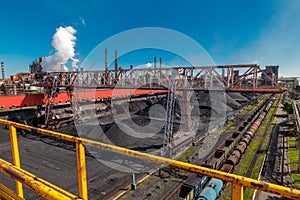 Industrial landscape on a sunny day. Coal loading