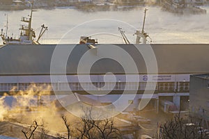 Industrial landscape with a view of the Diomidovsky port. Vladivostok, Russia