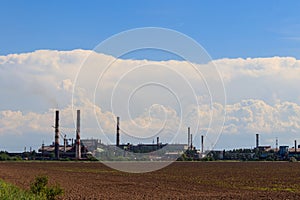 Industrial landscape. View of factory in Nikopol, Dnepropetrovsk