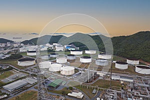 The Industrial landscape view with oil refinery plant form industry zone ,which the factory - petrochemical plant, Shot from drone