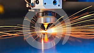 Industrial Laser Cutting Machine in Action, Precision Engineering and Metalworking Technology
