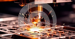 Industrial laser cutting technology, spark flat steel sheet fabrication technology - AI generated image