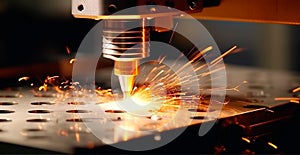 Industrial laser cutting technology, spark flat steel sheet fabrication technology - AI generated image