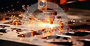Industrial laser cutting technology, spark flat steel sheet fabrication technology - AI generated image