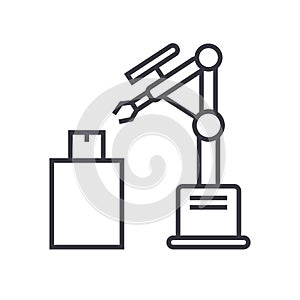 Industrial laser robot vector line icon, sign, illustration on background, editable strokes