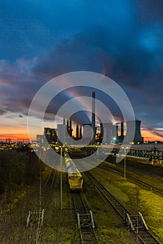 Industrial Lignite Power Plant on sunset