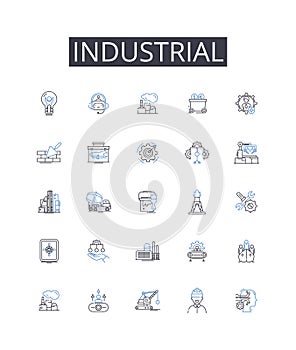 Industrial line icons collection. Agricultural, Commercial, Constructive, Developmental, Economic, Entrepreneurial