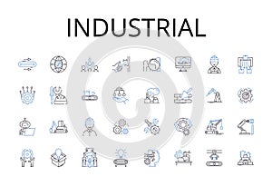 Industrial line icons collection. Agricultural, Commercial, Constructive, Developmental, Economic, Entrepreneurial