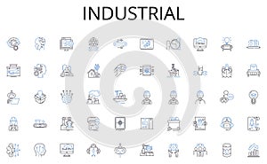 Industrial line icons collection. Diversification, Growth, Expansion, Outreach, Penetration, Market entry, Globalization