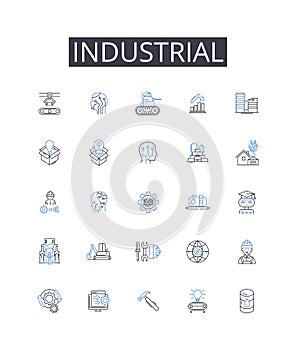Industrial line icons collection. Manuscript, Editor, Printer, Copyright, Typesetting, ISBN, Distribution vector and