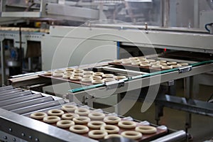 Industrial line for the production of biscuits and bagels. Conveyor belt for the production of culinary products