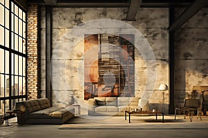 Industrial  living room decoration style create by AI generated