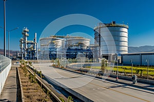 Industrial LNG storage tanks at a gas processing plant