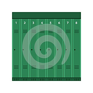 Industrial locker vector metal door box icon. Steel security element storage set. Wall group cabinet key floor