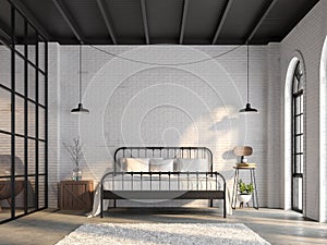 Industrial loft bedroom 3d render