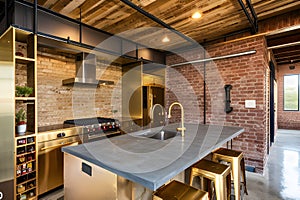 Industrial Loft Kitchen. Generative AI