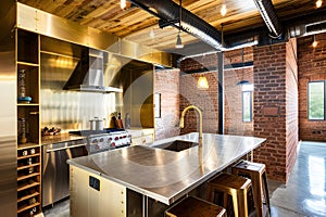 Industrial Loft Kitchen. Generative AI