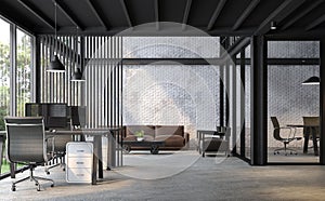 Industrial loft style office 3d render. photo